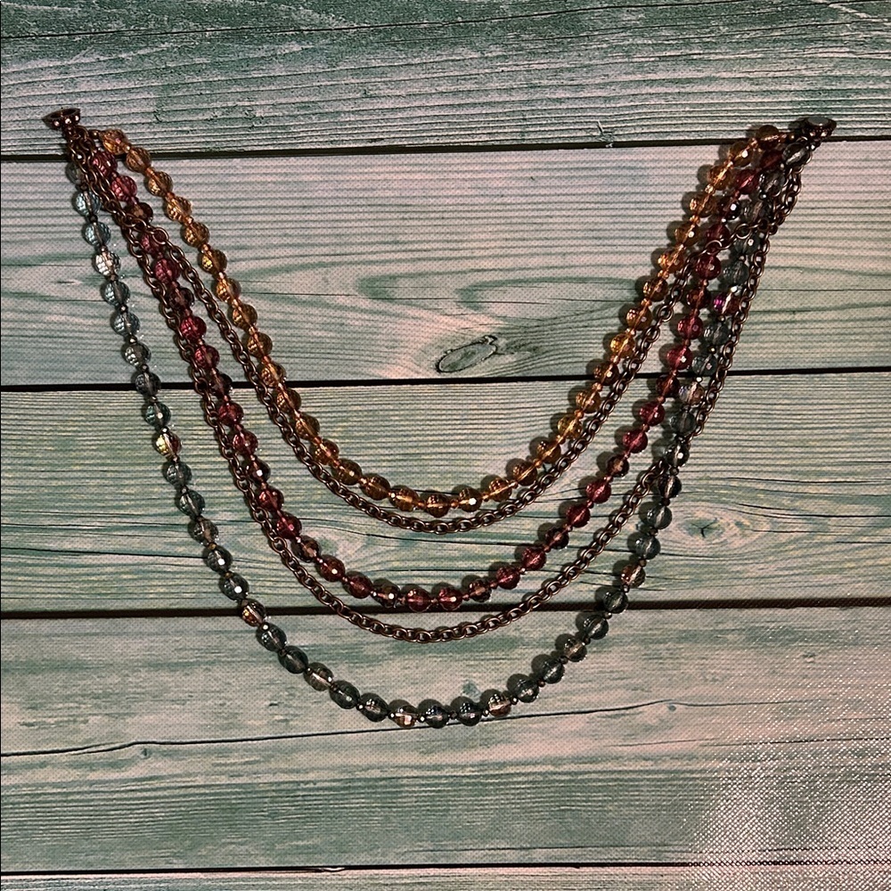 Premier Designs Bronze and Red Beaded Necklace